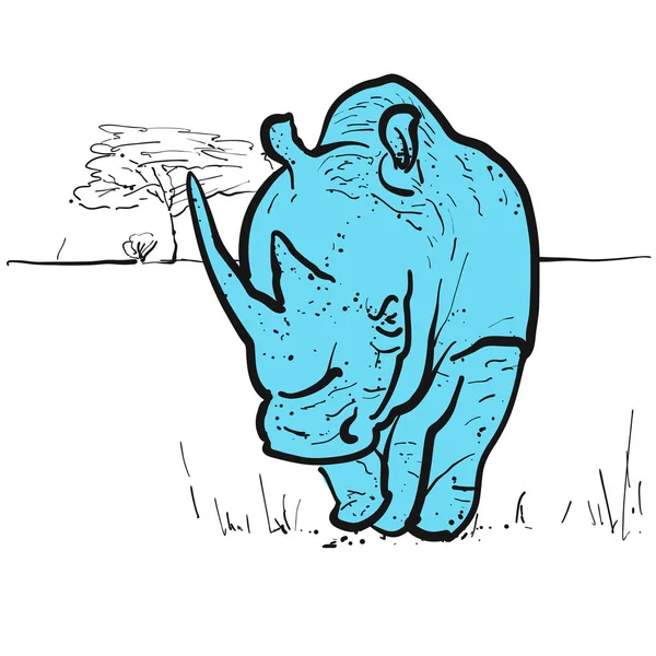 Вымирающий носорог в Саванне — стоковый вектор