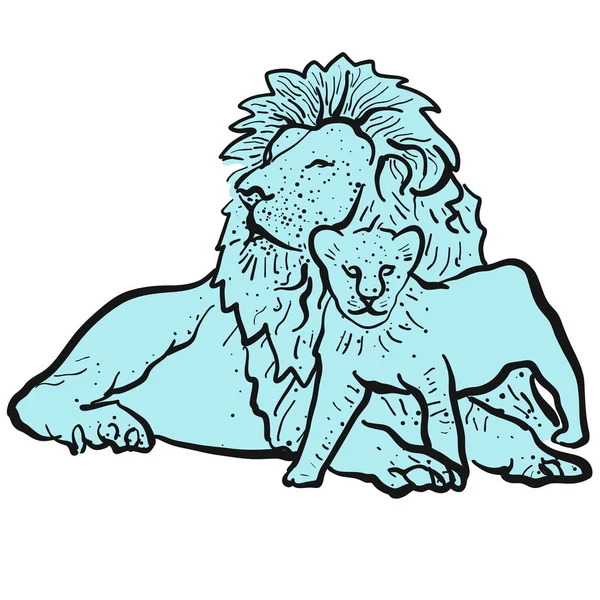 Oude leeuw en jonge leeuw — Stockvector