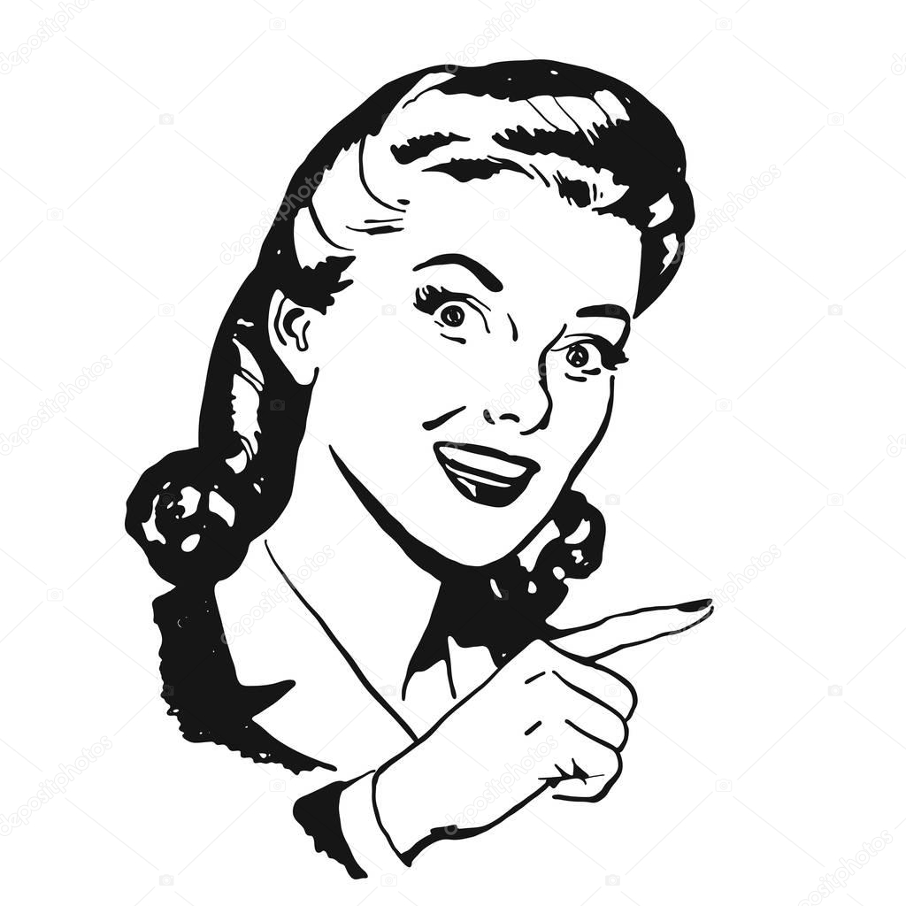 Vintage Vector Woman Pointing with Finger