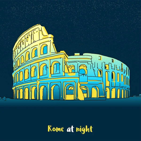 Róma Colosseum Skyline éjjel — Stock Vector