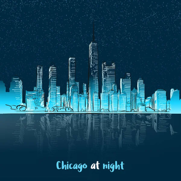 Chicago à noite vista do lago — Vetor de Stock