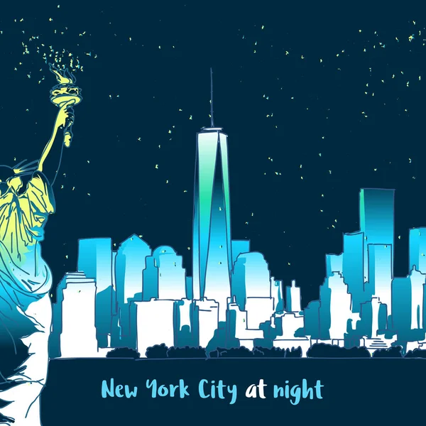 New York v noci s lady liberty — Stockový vektor