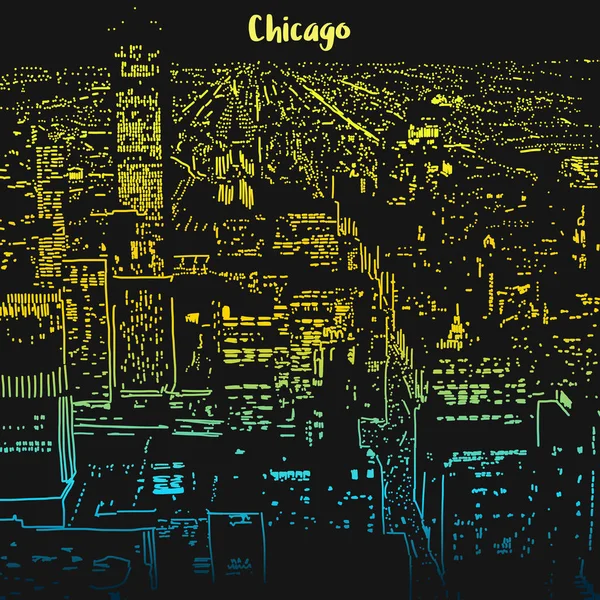 Chicago luces de la ciudad por la noche — Vector de stock
