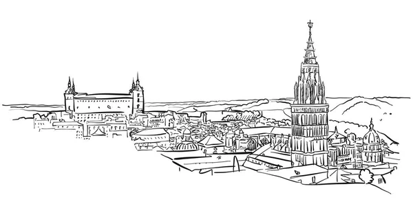 Arte da parede antiga Panorama Toledo — Vetor de Stock