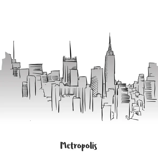 Metropolis Esquema Silueta Diseño de Tarjetas — Vector de stock