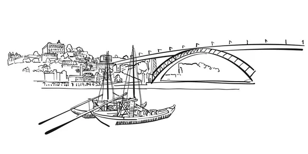 Porto Skyline Panorama Illustration — Stock vektor