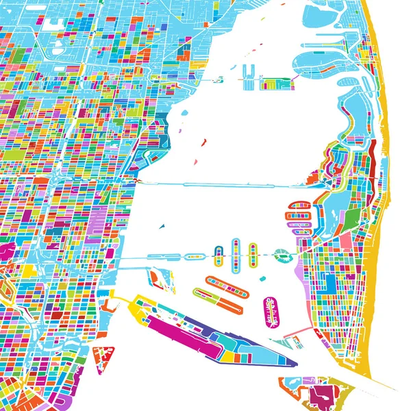 Miami und miami beach bunte Vektorkarte — Stockvektor