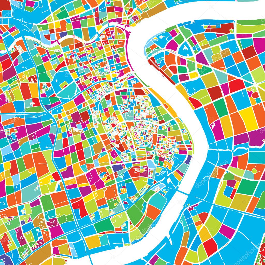 Shanghai, China, Colorful Vector Map
