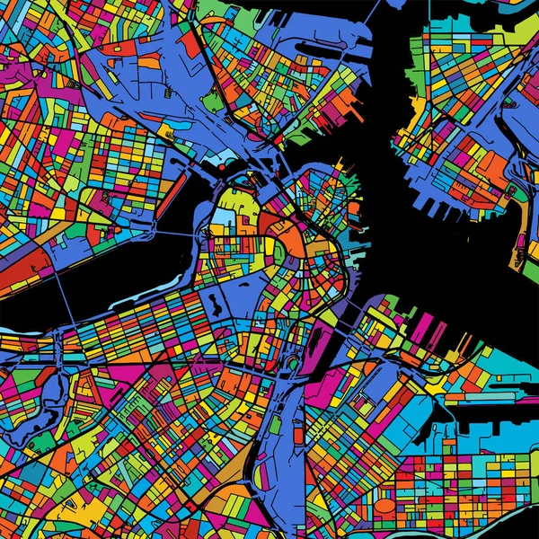 Boston bunte Vektorkarte auf schwarz — Stockvektor