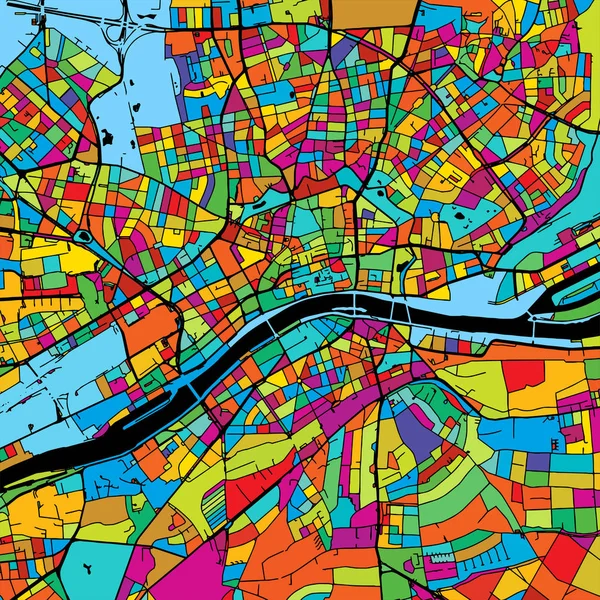 Frankfurt, Alemanha, Mapa vetorial colorido em Preto — Vetor de Stock