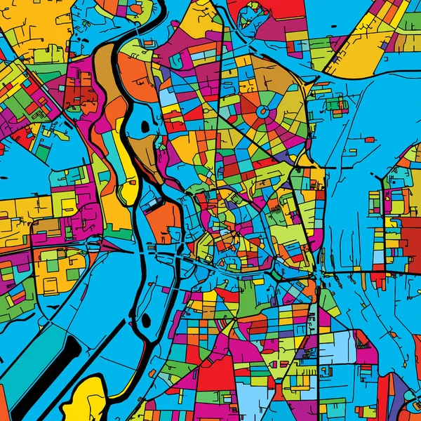 Halle Saale, Almanya, renkli vektör harita üzerinde siyah — Stok Vektör