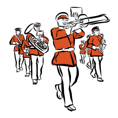 Red Colored Marching Band Illustration clipart