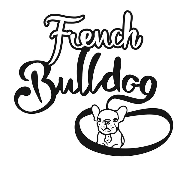 Francês Bulldog desenhado à mão Lettering Logo — Vetor de Stock