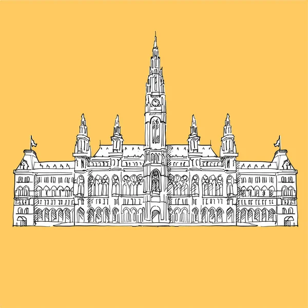 Vienna City Hall Vector Sketch — Stock Vector