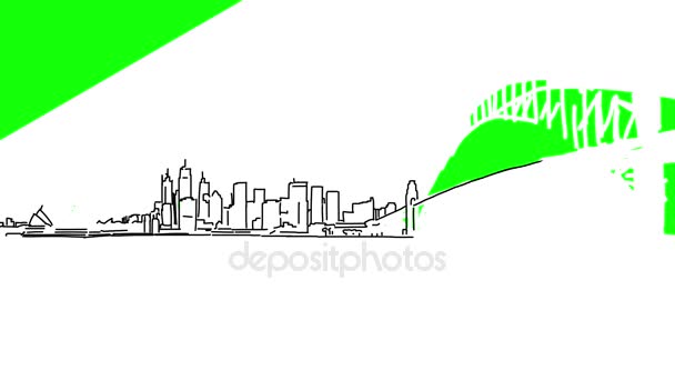Сідней Харбор-Брідж Skyline анімації — стокове відео