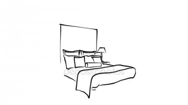 Otel odasında King Size Bed, Interieur animasyonlu kroki