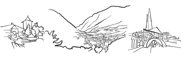 Andorra la Vella Panorama Esboço — Vetor de Stock