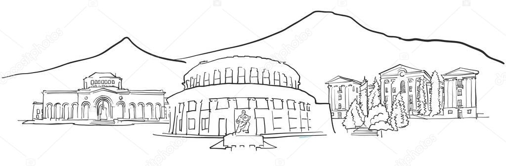 Yerevan Armenia Panorama Sketch