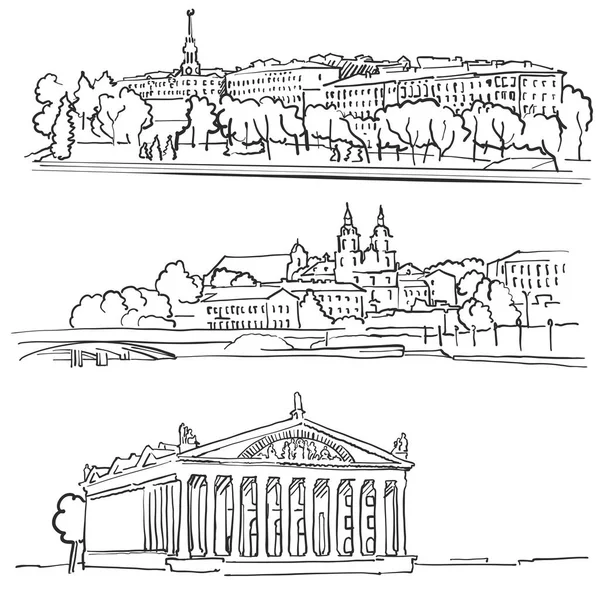 Minsk Belarus Famous Buildings — Stock Illustration Minsk Belarus Famous Buildings Vector Graphics