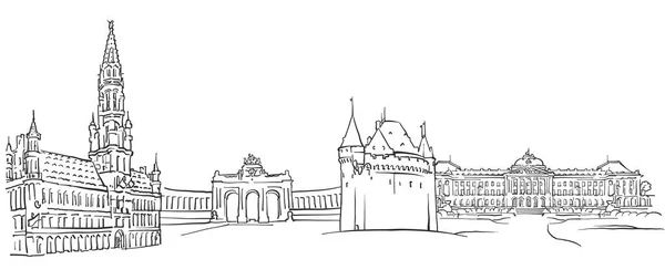 Bruselas Bélgica Panorama Bosquejo — Vector de stock