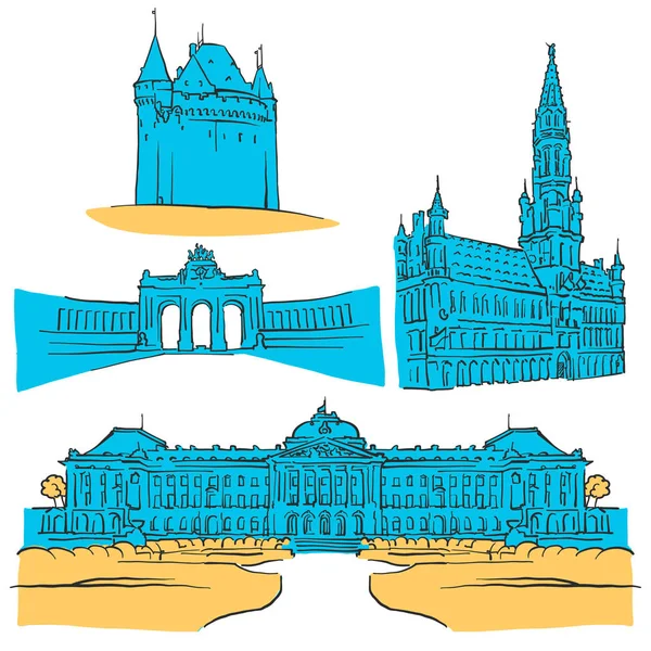 Bruxelles Belgique Monuments colorés — Image vectorielle