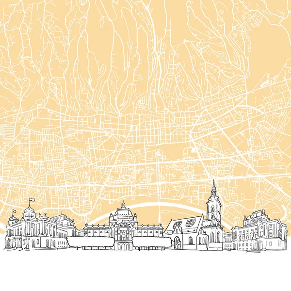 Zagabria Croazia Skyline Mappa — Vettoriale Stock