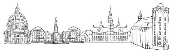 Copenhagen, Dánia panoráma vázlat — Stock Vector