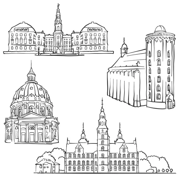 Copenhague Dinamarca Edificios famosos — Archivo Imágenes Vectoriales