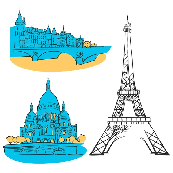 Παρίσι Γαλλία χρωματισμένα σημεία ενδιαφέροντος — Διανυσματικό Αρχείο
