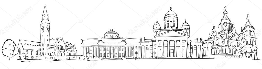 Helsinki Finland Panorama Sketch