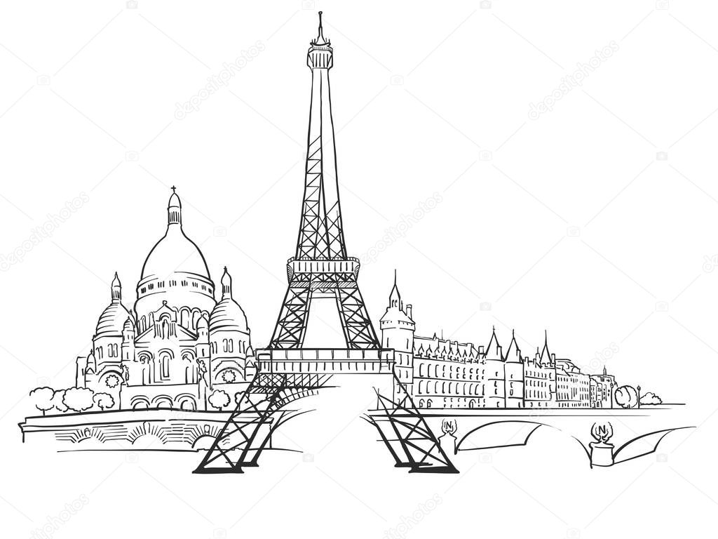 Paris France Panorama Sketch