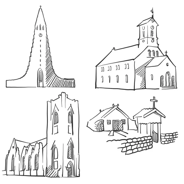 雷克雅未克冰岛著名的建筑物 — 图库矢量图片