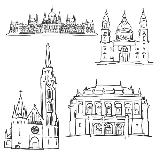 Budapest Hungría Edificios famosos — Vector de stock