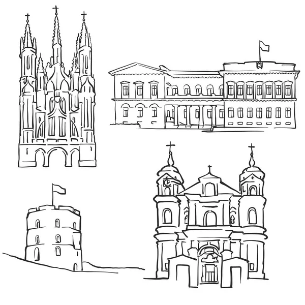 Vilnius Litvánia híres épületek — Stock Vector