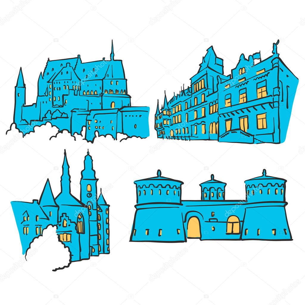 Luxembourg Luxembourg Colored Landmarks