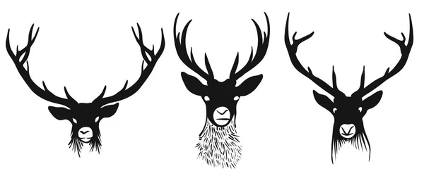 Three deers heads silhouettes — Stock Vector