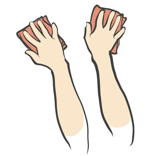 Händer och trasor isolerade skiss — Stock vektor