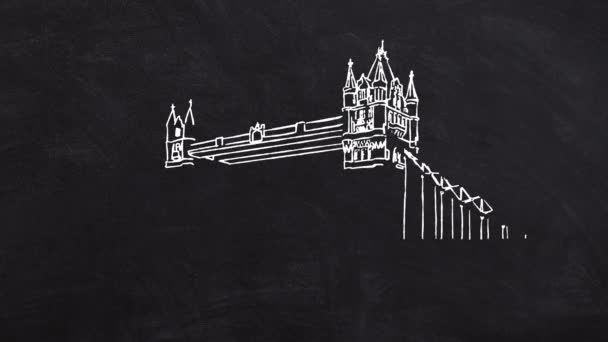 Londres Tower Bridge líneas de dibujo — Vídeos de Stock