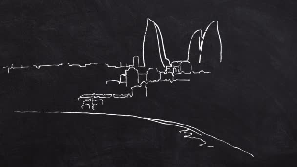 Baku Skyline linhas de auto-desenho — Vídeo de Stock