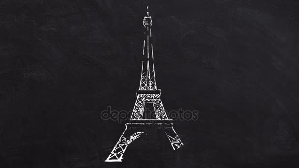 París Torre Eiffel líneas de dibujo — Vídeo de stock