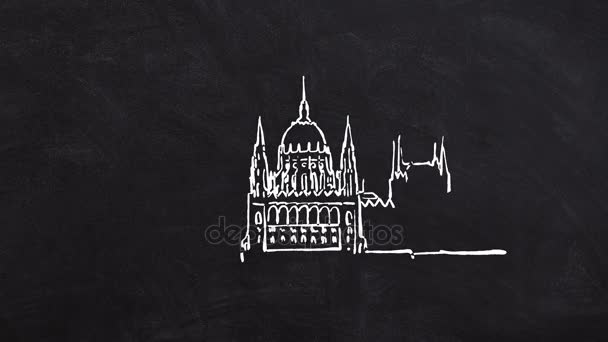 自己的绘画线条布达佩斯议会 — 图库视频影像