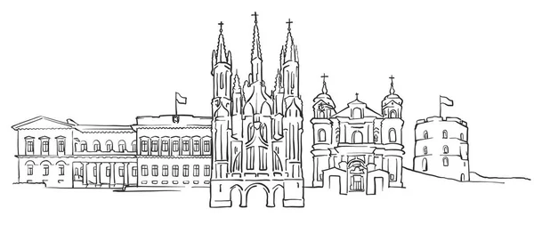 Vilnius Lituania Panorama Bosquejo — Vector de stock