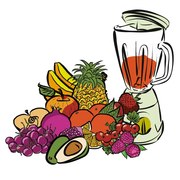 Frutas frescas de verão e misturador — Vetor de Stock