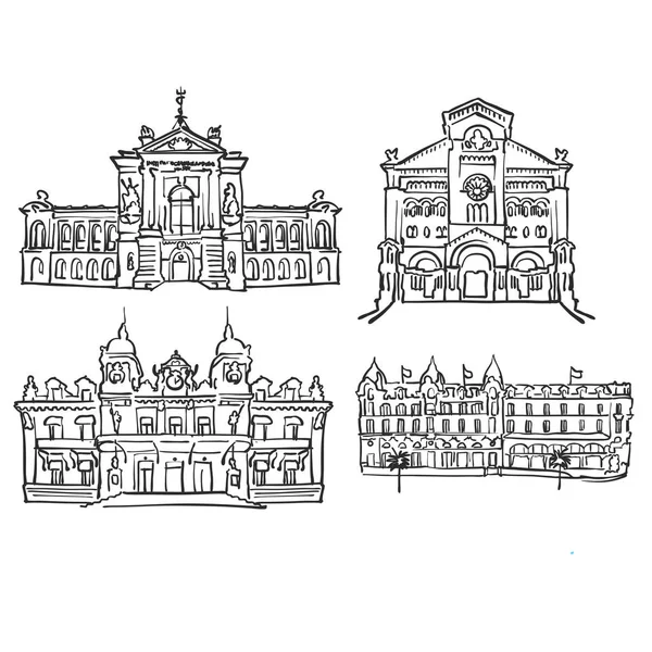 Monaco, Famous Buildings — Stock Vector