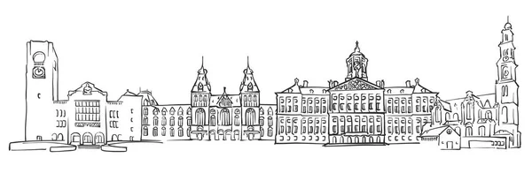 Amsterdam, Netherlands, Panorama Sketch — Stock Vector
