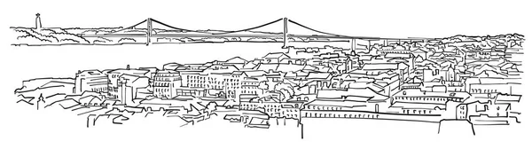 Lisbon, Portugal, Panorama Sketch — Stock Vector