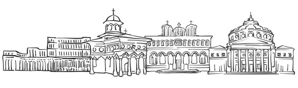 Bucarest, Rumania, boceto panorámico — Vector de stock