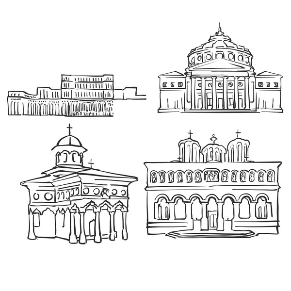 Bucharest, Románia, híres épületek — Stock Vector