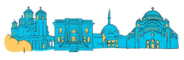Belgrade, Serbie, Panorama coloré — Image vectorielle