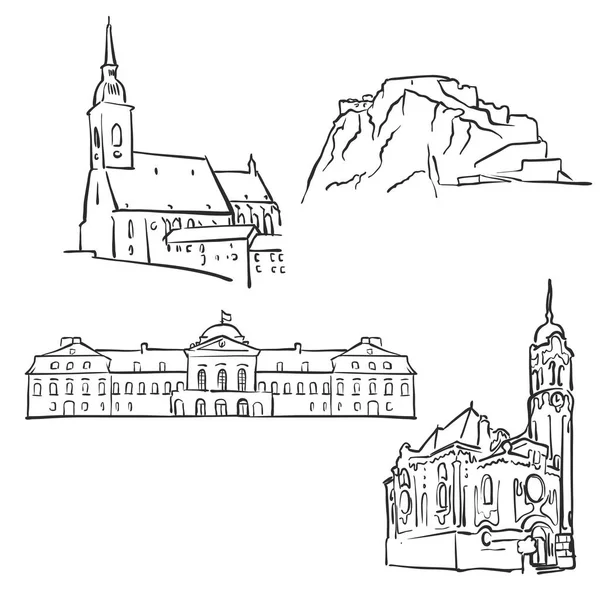 斯洛伐克布拉迪斯拉发著名的建筑物 — 图库矢量图片